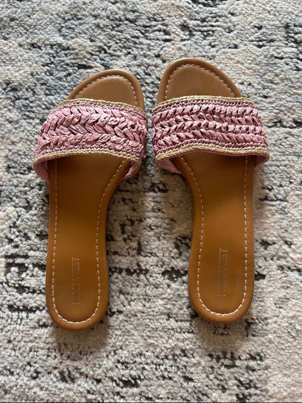 Nine West Pink Braided Slide Sandals with Tan Footbed